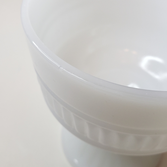 Vintage Milk Glass Pedestal Bowl White Footed Ribbed Planter Vase - Picture 10 of 12